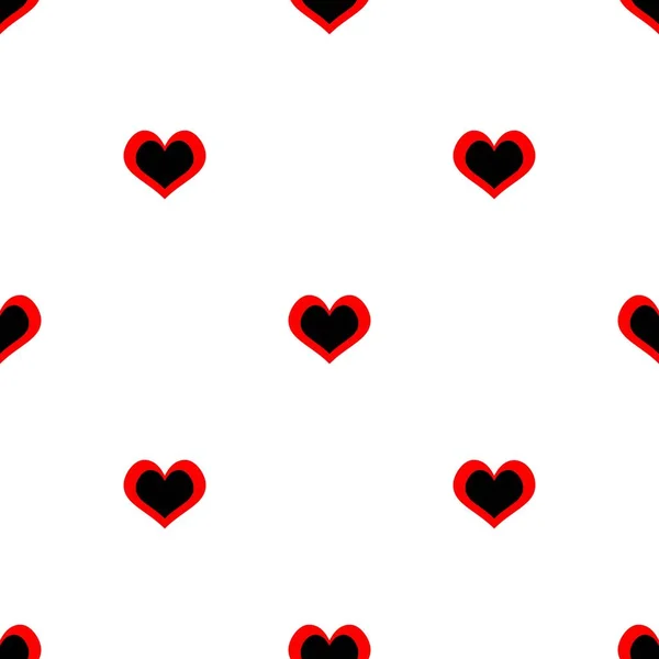 Tile Cute Pattern Red Black Hearts White Background — Stock Vector