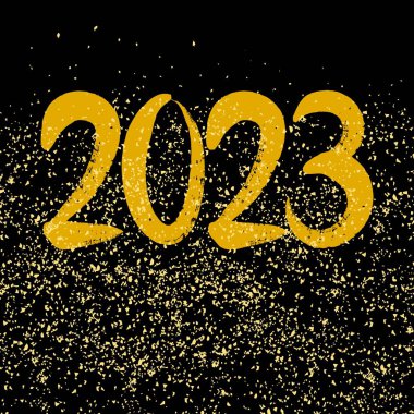 Siyah zemin üzerinde altın vektör tozu olan 2023 işareti