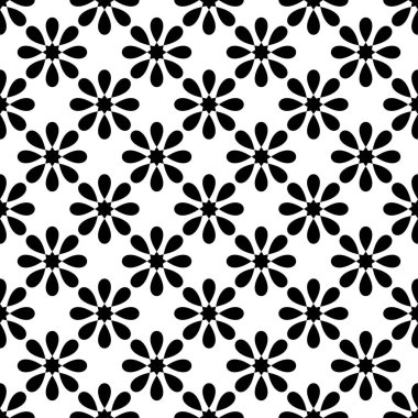 Siyah arkaplanda dekoratif beyaz baskılı kusursuz siyah ve beyaz vektör deseni