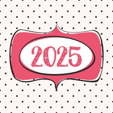 2025 el çizimi vektör çerçeve tasarım kartı pastel polka arkaplan üzerinde