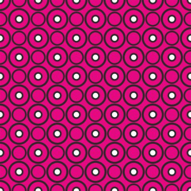 Pembe arkaplandaki siyah ve beyaz noktalar pürüzsüz vektör deseni