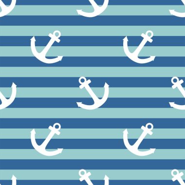 Lacivert ve yeşil çizgili beyaz çapalı karo denizci vektör deseni