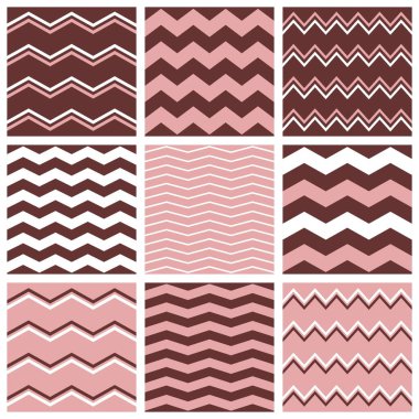 Kahverengi, pembe ve beyaz zig zag arkaplanlı döşeme vektör deseni