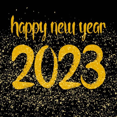 Yeni yılınız kutlu olsun. Siyah arkaplana elle çizilmiş altın vektör dilekleri.