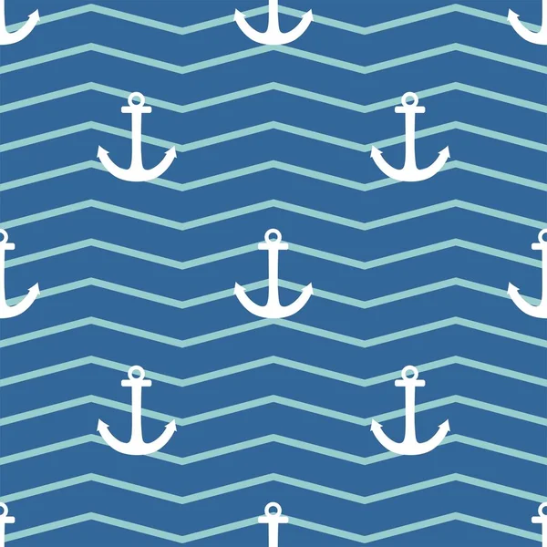 Πλακάκια Ναυτικός Διάνυσμα Μοτίβο Άγκυρα Πράσινο Μέντα Και Μπλε Ρίγες — Διανυσματικό Αρχείο