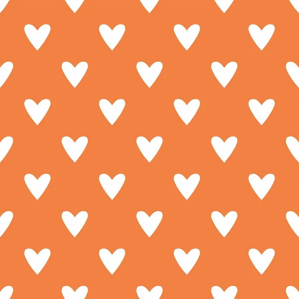 Tile Vector Pattern White Hand Drawn Hearts Orange Background — Stock Vector