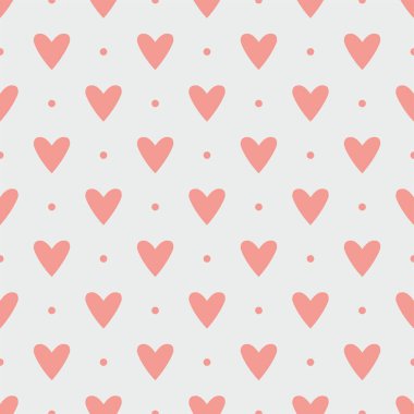 Pembe kalpli döşeme vektör deseni ve pastel gri arka planda polka noktaları