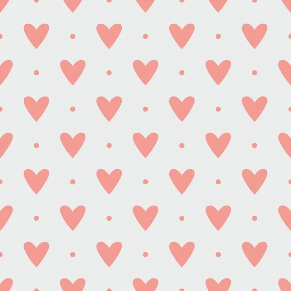 Tile Vector Pattern Pink Hearts Polka Dots Pastel Grey Background — Stock Vector