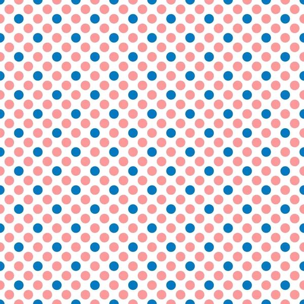 白色背景上有彩色粉红和蓝色圆点的无缝线矢量图案 纹理或背景 — 图库矢量图片