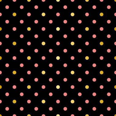 Siyah arkaplanda altın sarısı ve pembe benekli döşeme vektör deseni
