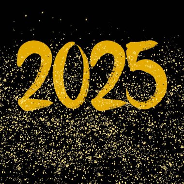 2025 vector sign with golden dust on black background