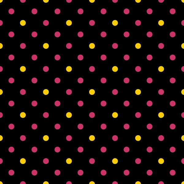 Tile Vector Pattern Gold Yellow Pink Polka Dots Black Background — Stock Vector