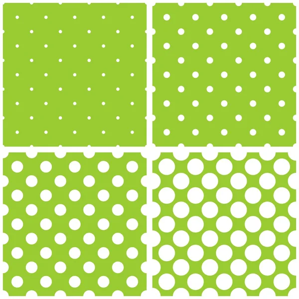 Tile vector pattern set with white polka dots on fresh green background — Stock Vector