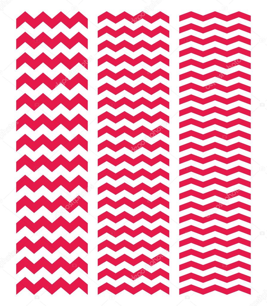 Tile chevron cute vector pattern set with dark pink zig zag on white background