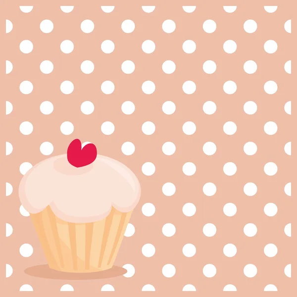 Cherry vector cupcake on white polka dots pink background — Stock Vector