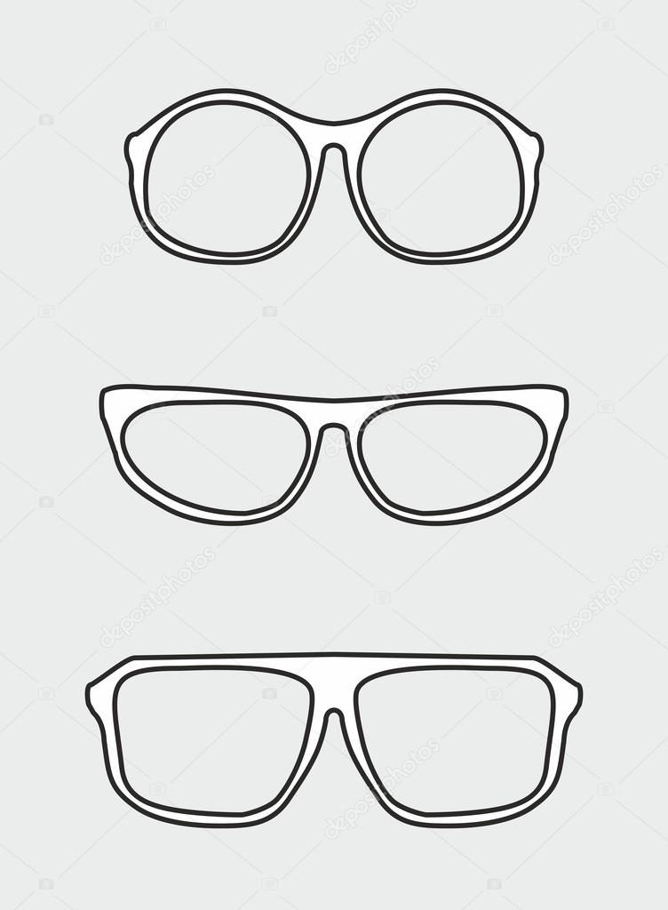 Glasses vector set. Black and white hipster illustration isolated on grey background.