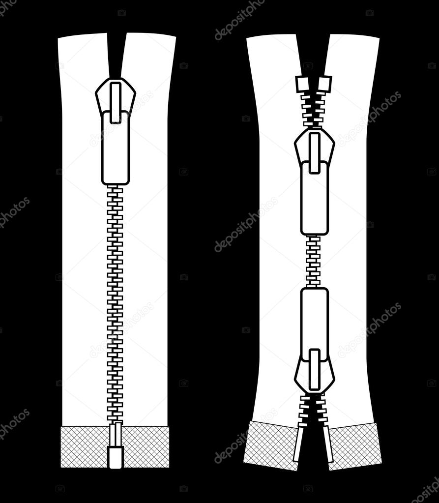 Zipper types vector illustration isolated on black background.