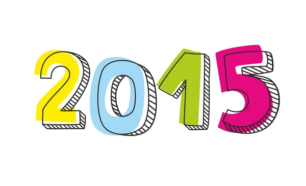 Nouvel An 2015 signe vectoriel coloré dessiné à la main isolé sur fond blanc — Image vectorielle