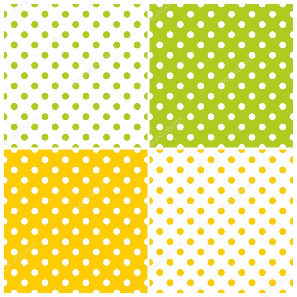 Tile vector pattern set with polka dots on white, green and yellow background