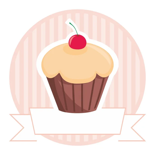 甜樱桃蛋糕矢量图标上粉红色条纹背景 — 图库矢量图片