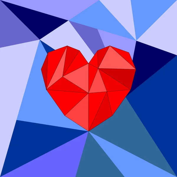 Coeur vecteur rouge sur fond de surface d'emballage bleu — Image vectorielle