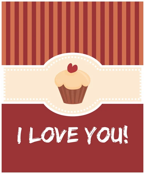 Je t'aime carte vectorielle Saint Valentin avec cupcake sucré — Image vectorielle