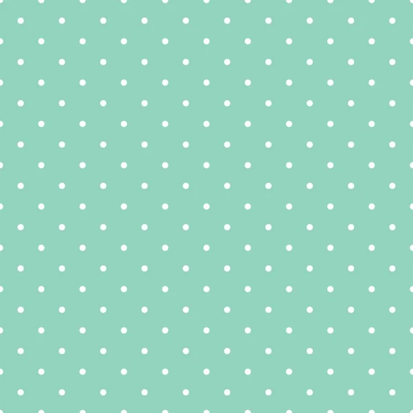 Tile vector pattern with small white polka dots on mint green background — Stock Vector