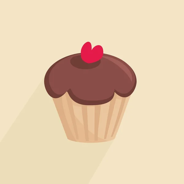 Sladký vektor čokoládový dort s červeným srdcem — Stockový vektor