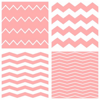 Beyaz ve pembe zig zag arkaplanlı döşeme vektör deseni ayarlandı