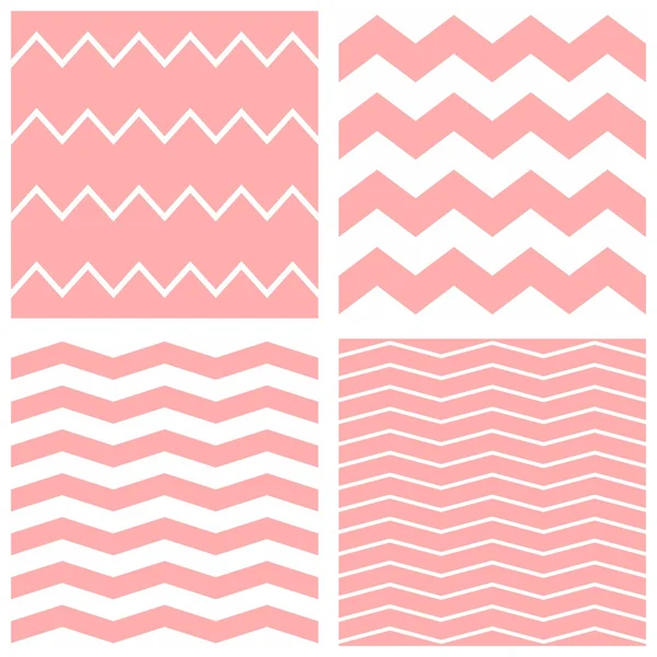 Tile vector pattern set with white and pink zig zag background — Stock Vector