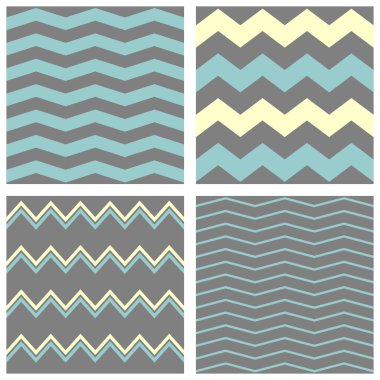 Chevron vektör desen set gri, mavi ve sarı zig zag arka plan ile döşeme