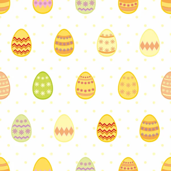 부활절 달걀과 흰색 바탕에 노란색 물방울 무늬 타일 벡터 패턴 — 스톡 벡터