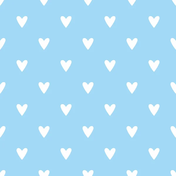 Csempe aranyos vektor minta kézzel rajzolt fehér szív kék háttér — Stock Vector