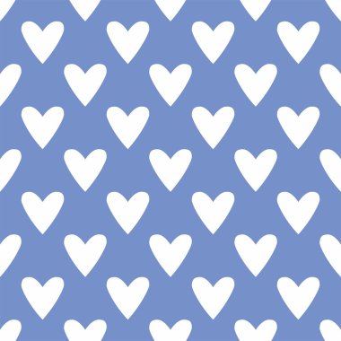 Mavi arkaplan üzerine beyaz kalpler çizilmiş sevimli vektör deseni