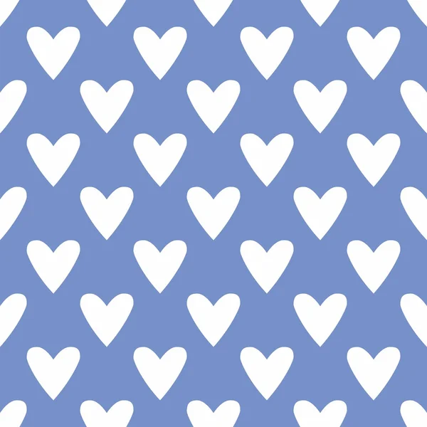 Tile cute vector pattern with hand drawn white hearts on blue background — Stock Vector