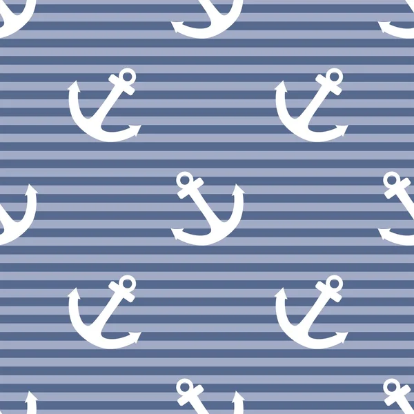 Döşeme denizci vektör deseni lacivert çizgili arka plan üzerinde beyaz çapa