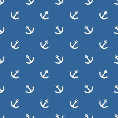 Döşeme denizci vektör deseni lacivert zemin üzerine beyaz çapa