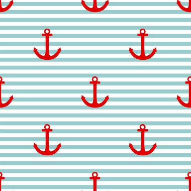 Kırmızı çapa ve nane yeşili ve beyaz çizgili karo denizci vektör deseni