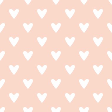 Sevimli vektör desen pastel pembe bir arka plan üzerinde beyaz yürekleri Döşe