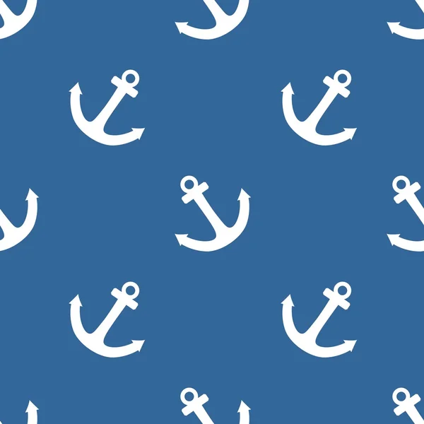 Tile sailor vector pattern with white anchor on navy blue background — Stock Vector