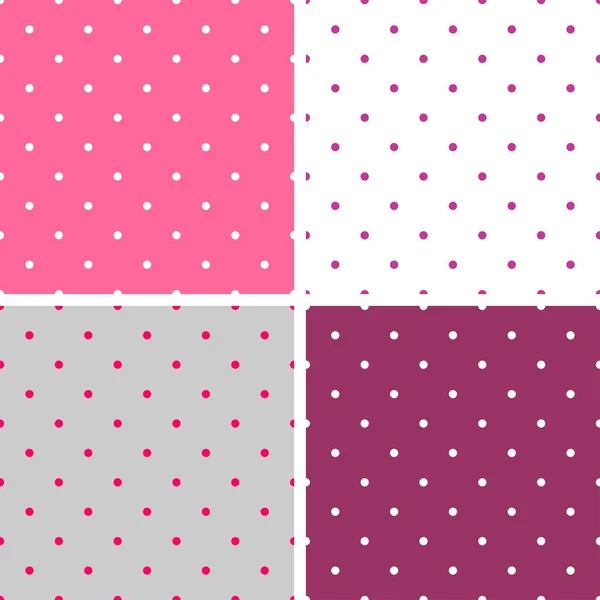 Tile vector pattern set with polka dots pastel pink, violet, grey and white background — Stock Vector