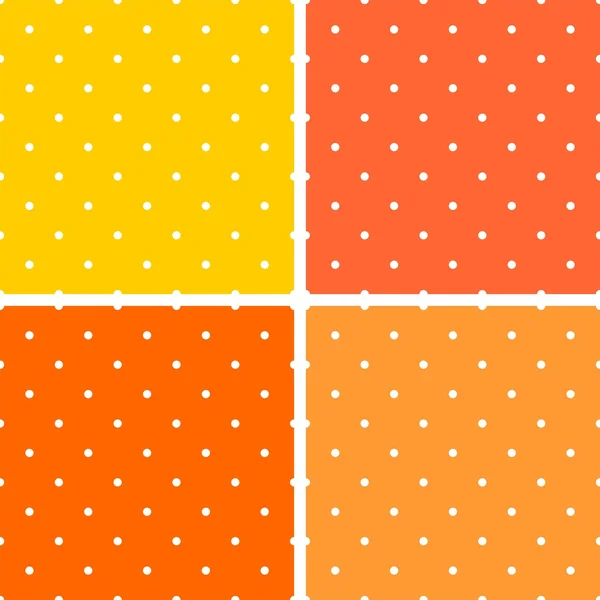 Azulejos patrón vectorial de verano conjunto con lunares blancos sobre pastel rosa, naranja, fondo amarillo — Vector de stock