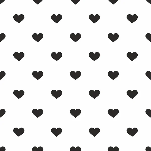 Patrón de vectores de azulejos con corazones negros sobre fondo blanco — Archivo Imágenes Vectoriales