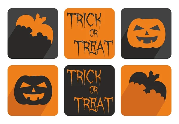 Halloween vector button set with trick or treat, bat and pumpkin. — Stock Vector