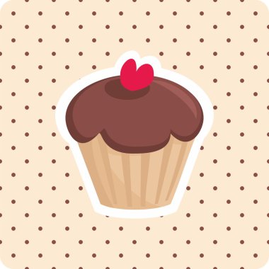 Kırmızı kalp ve lekeli bir arka plan ile vektör cupcake