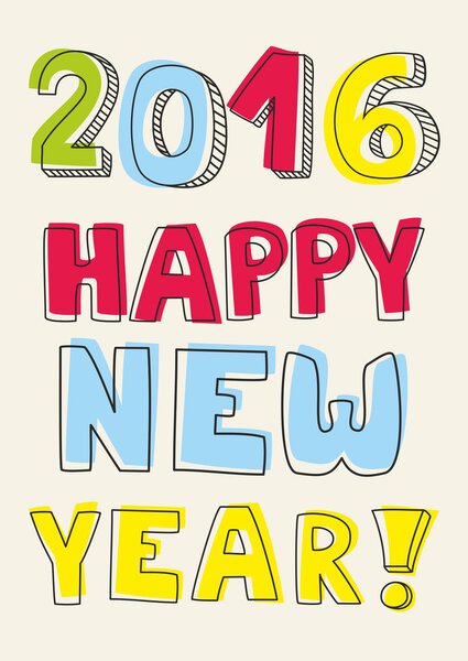 New Year 2016 hand drawn vector sign