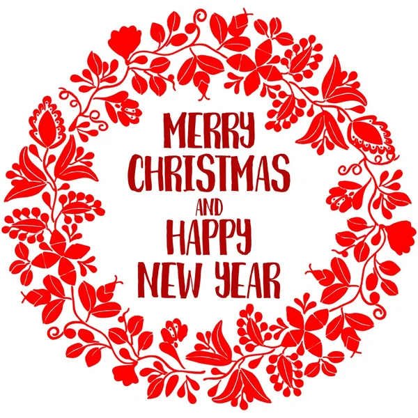 Buon Natale e felice anno nuovo carta vettoriale rossa con corona su sfondo bianco — Vettoriale Stock