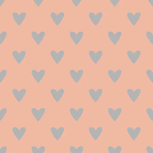 Patrón de vectores de azulejos con corazones grises sobre fondo rosa pastel — Vector de stock