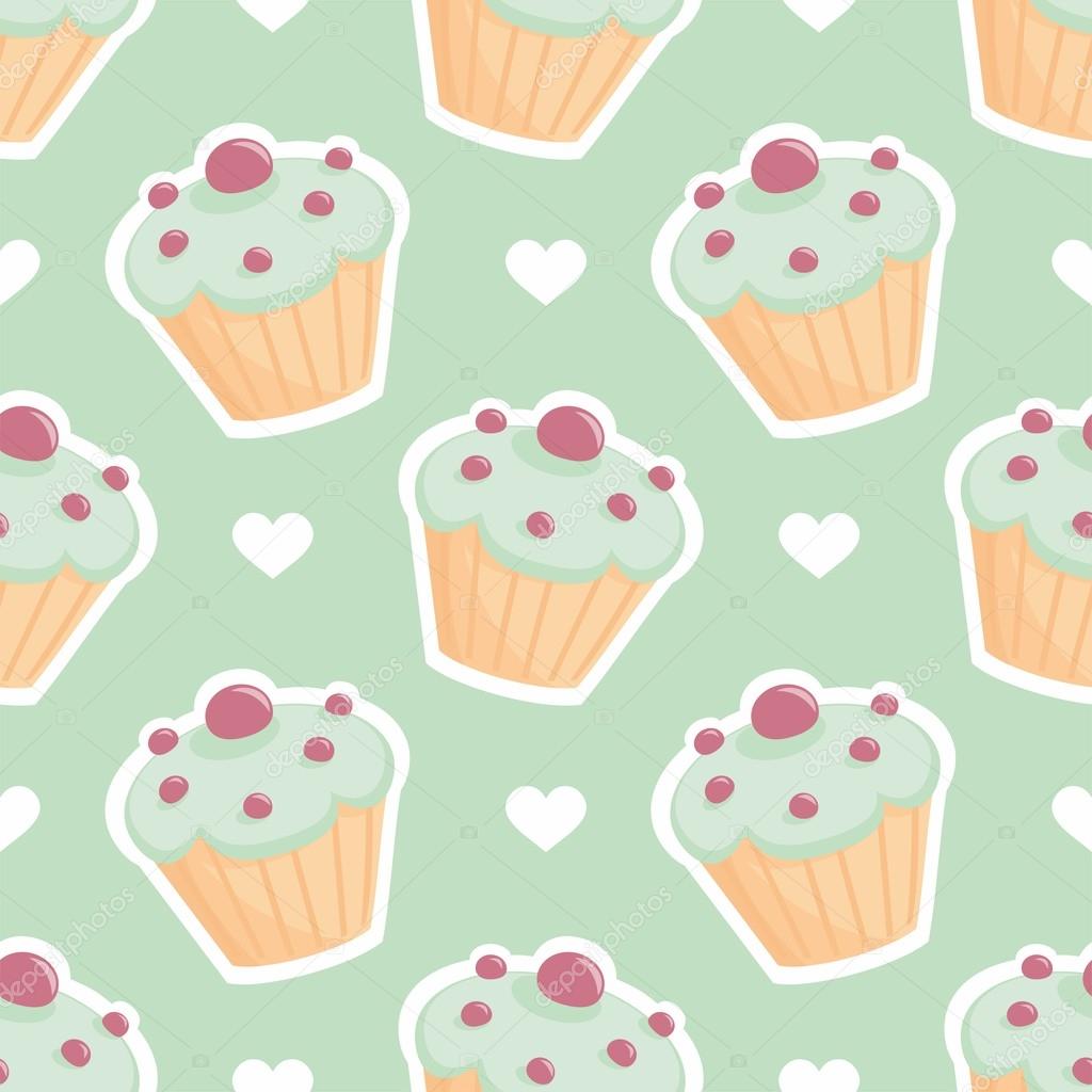 Tile Vector Pattern With Cupcake And Hearts On Mint Green Background Stock Vector Image By C Mala Ma 93507898