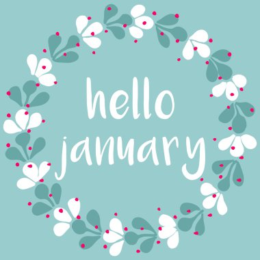 Ocak ayı kış suluboya çelenk vektör kart Merhaba